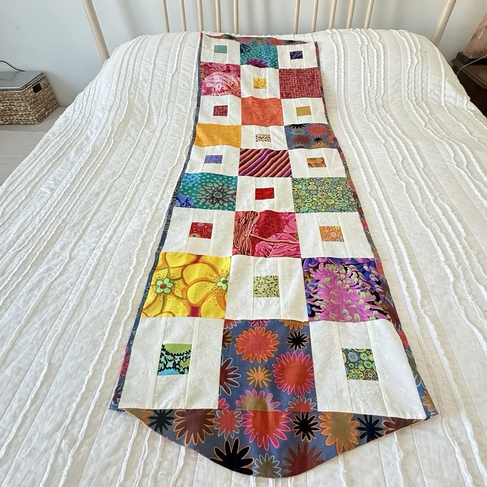Hand Made Quilted Table Runner Bright Festive Cottage Spring Hostess 18.5x60
